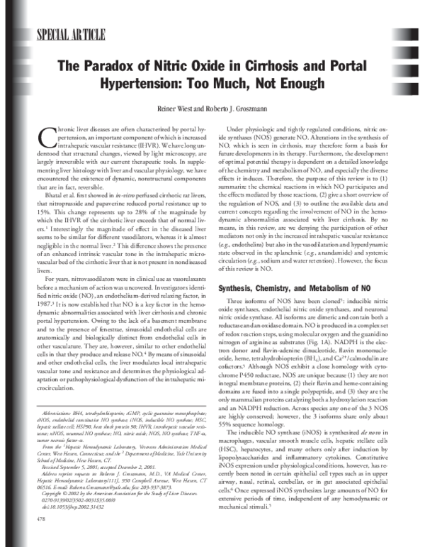 (PDF) The paradox of nitric oxide in cirrhosis and portal hypertension