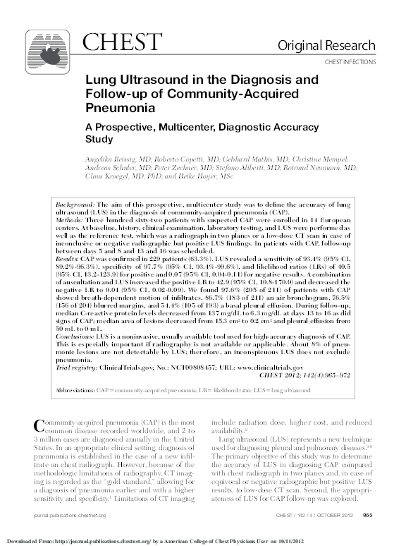(PDF) Lung Ultrasound in the Diagnosis and Follow-up of Community ...