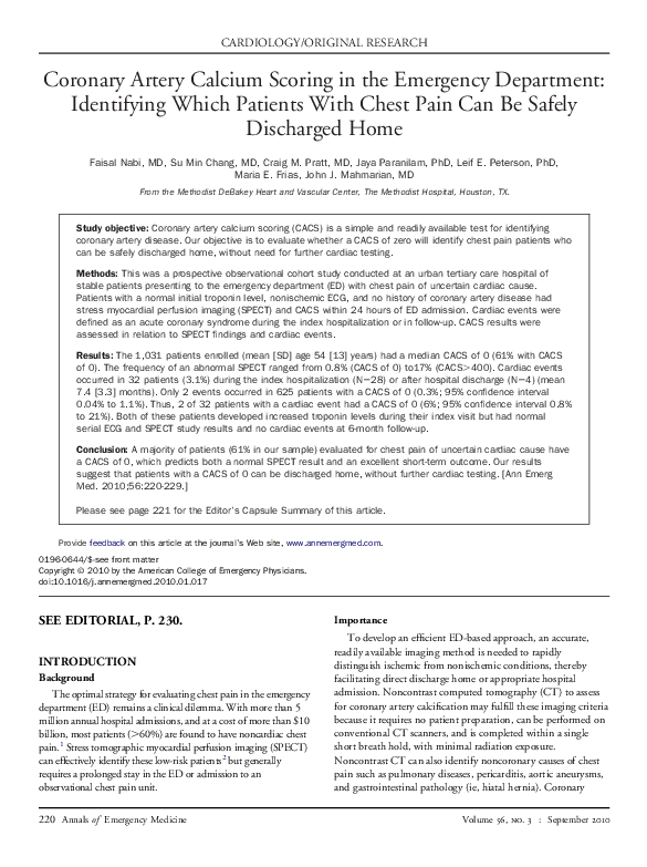 (PDF) Coronary Artery Calcium Scoring in the Emergency Department ...