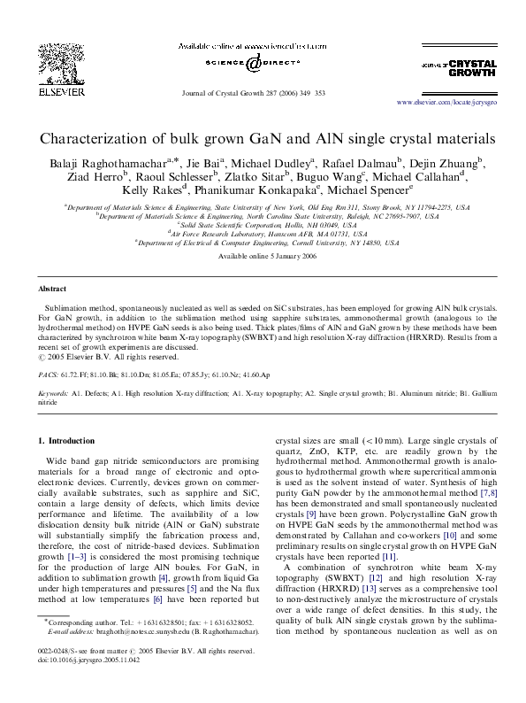 (PDF) Characterization of bulk grown GaN and AlN single crystal materials