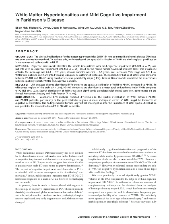 (PDF) White matter hyperintensities and mild cognitive impairment in ...
