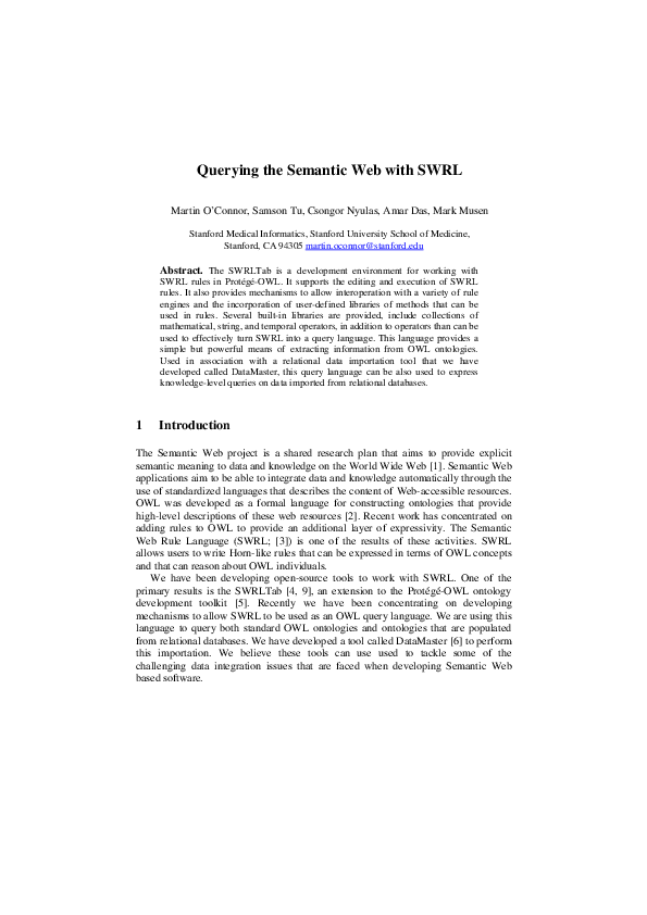 (PDF) Querying the Semantic Web with SWRL