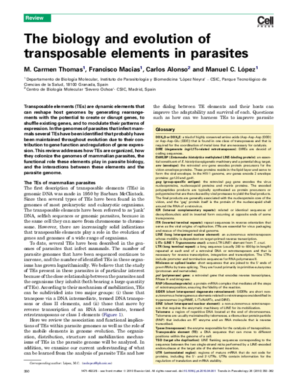(PDF) The biology and evolution of transposable elements in parasites