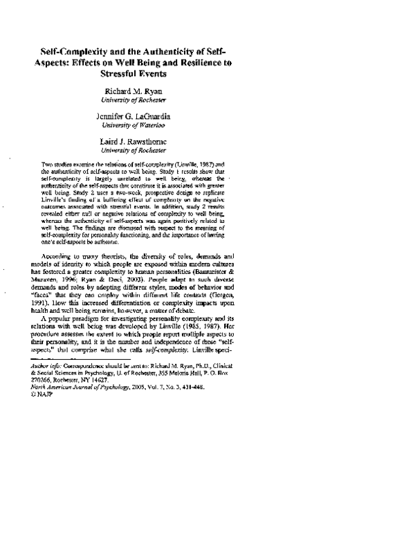 (PDF) Self-Complexity and the Authenticity of Self-Aspects: Effects on ...