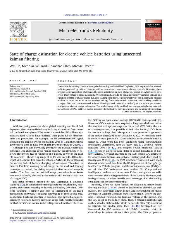 (PDF) State of charge estimation for electric vehicle batteries using