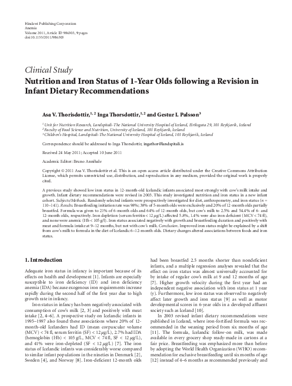(PDF) Nutrition and Iron Status of 1-Year Olds following a Revision in ...