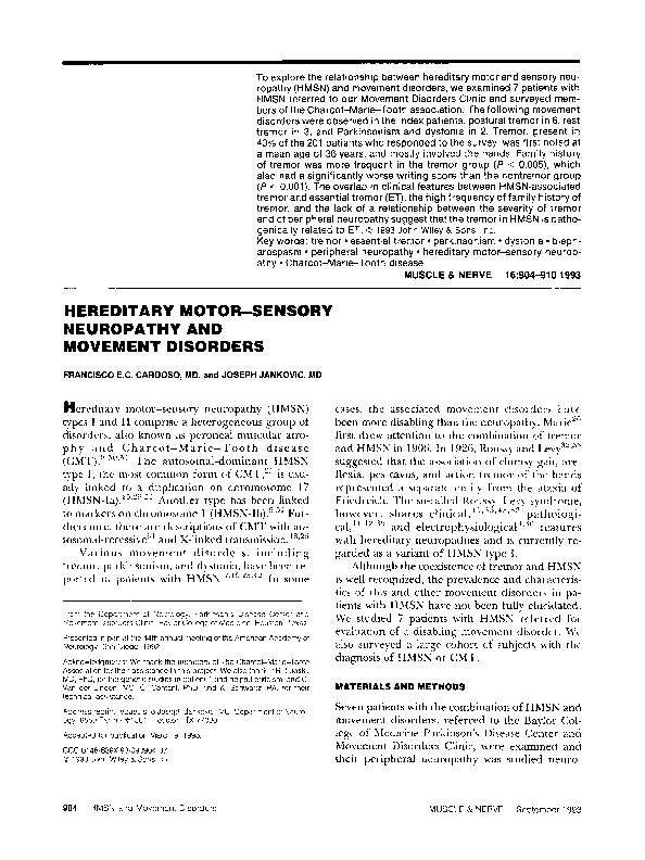(PDF) Hereditary motorsensory neuropathy and movement disorders