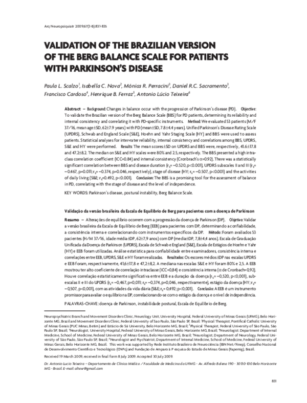 (PDF) Validation of the brazilian version of the berg balance scale for