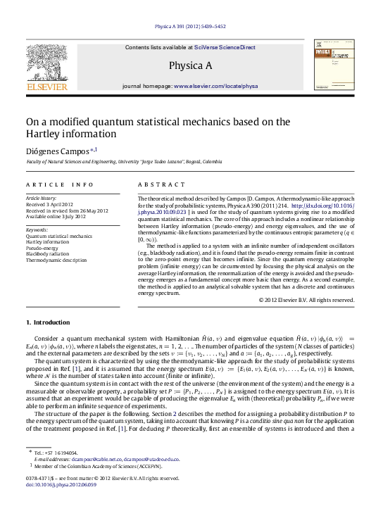(PDF) On a modified quantum statistical mechanics based on the Hartley ...