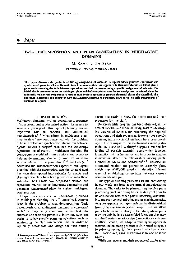 (PDF) Task decomposition and plan generation in multiagent domains