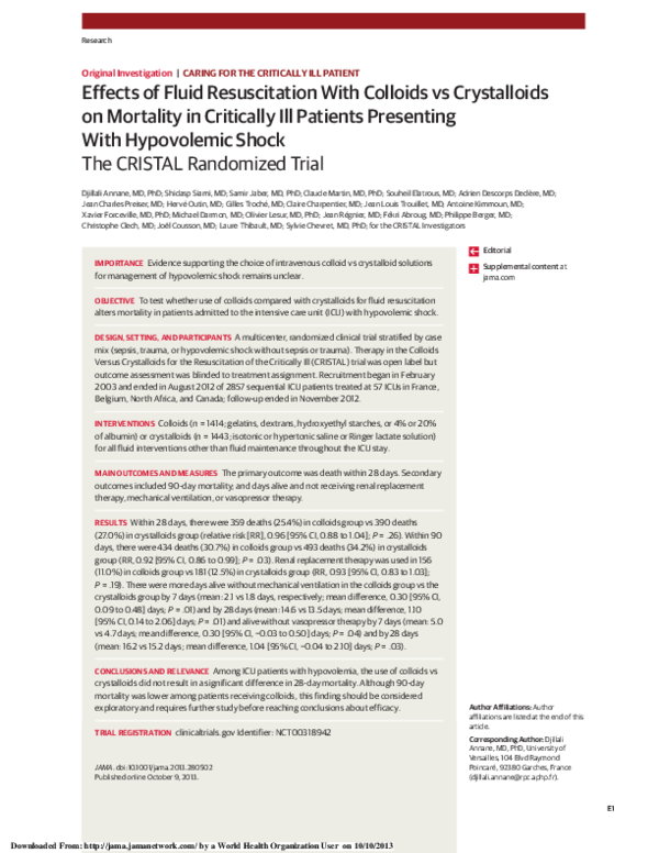 (PDF) Effects of Fluid Resuscitation With Colloids vs Crystalloids on