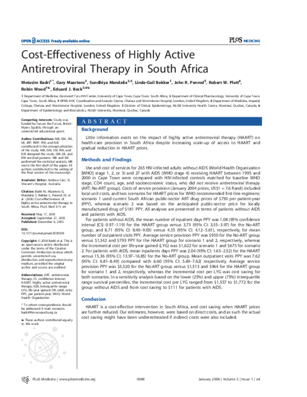 (PDF) Cost-Effectiveness of Highly Active Antiretroviral Therapy in ...