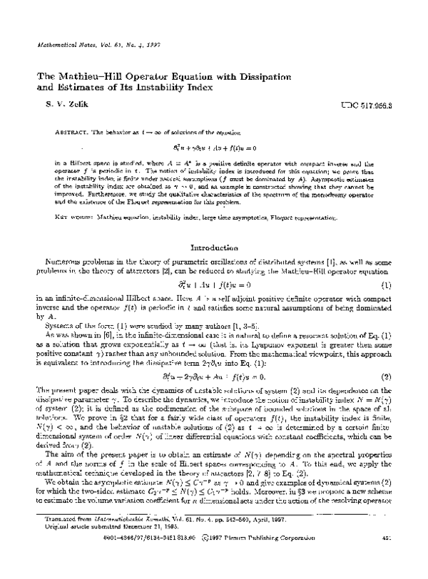 (PDF) The mathieu-hill operator equation with dissipation and estimates ...