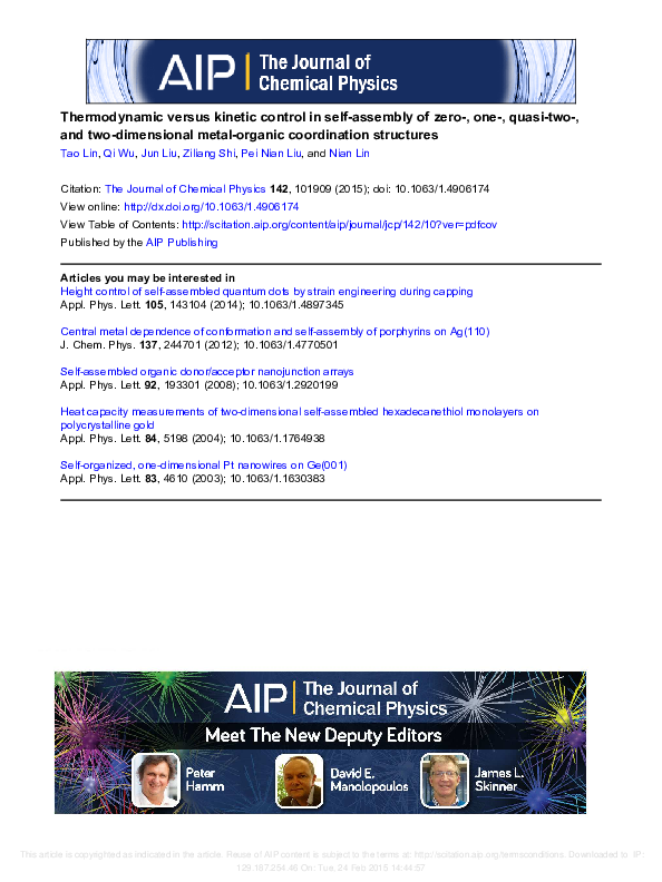 (PDF) Thermodynamic versus kinetic control in self-assembly of zero ...