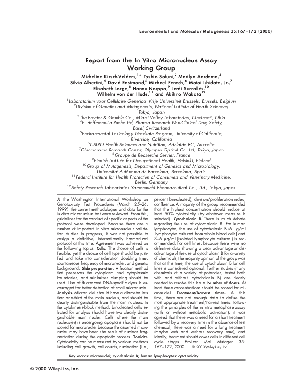 (PDF) Report from the In Vitro Micronucleus Assay Working Group