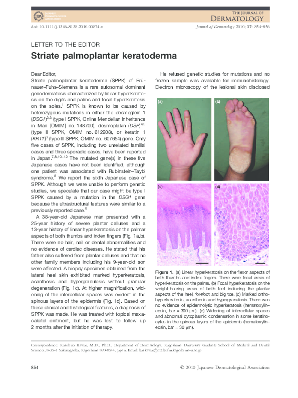 (PDF) Striate palmoplantar keratoderma | Takuro Kanekura and Kazuhiro ...