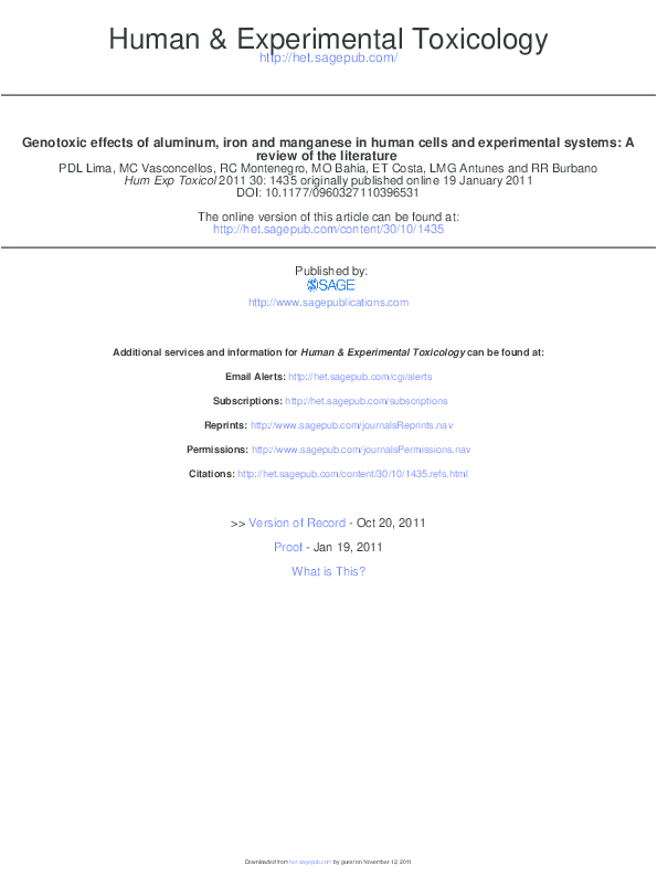 PDF) Genotoxic effects of aluminum, iron and manganese in human