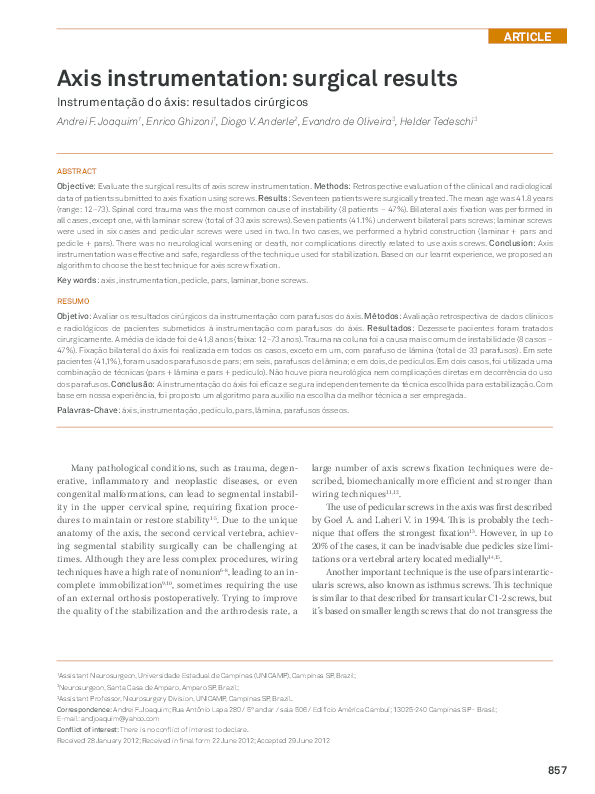 (PDF) Axis instrumentation: surgical results