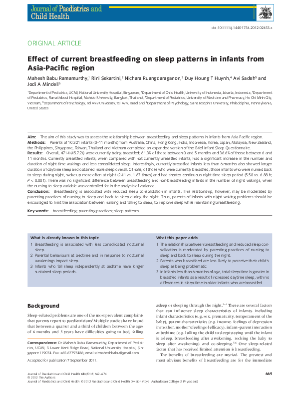 (PDF) Effect of current breastfeeding on sleep patterns in infants from ...