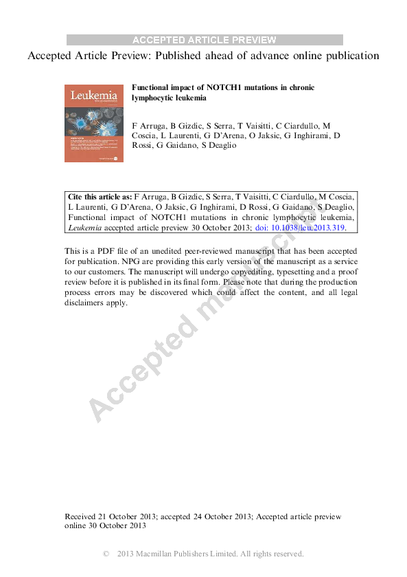 (PDF) Functional impact of NOTCH1 mutations in chronic lymphocytic leukemia