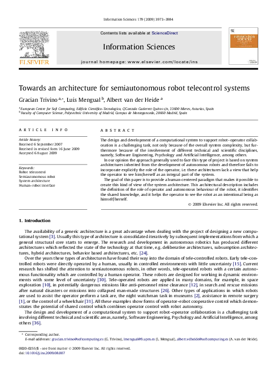 (PDF) Towards an architecture for semiautonomous robot telecontrol systems