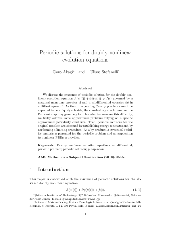 (PDF) Periodic solutions for doubly nonlinear evolution equations