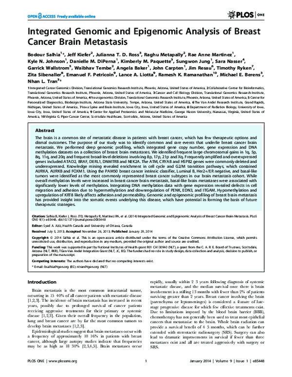 (PDF) Integrated Genomic and Epigenomic Analysis of Breast Cancer Brain ...
