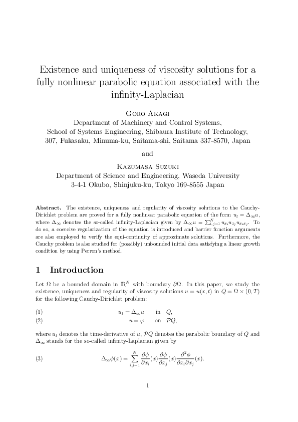 (PDF) Existence and uniqueness of viscosity solutions for a degenerate ...