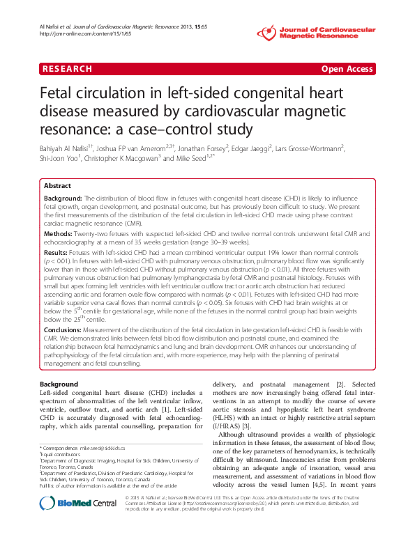 (PDF) Fetal circulation in leftsided congenital heart disease measured
