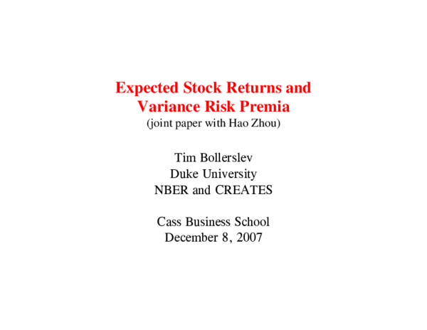 (PDF) Expected Stock Returns and Variance Risk Premia