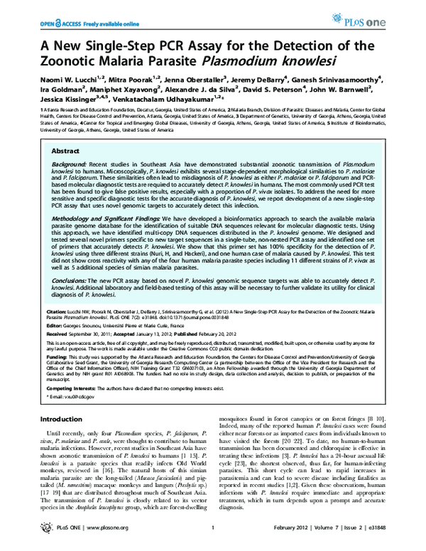 (PDF) A New Single-Step PCR Assay for the Detection of the Zoonotic ...