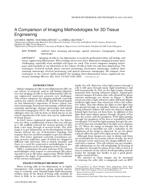 (PDF) A comparison of imaging methodologies for 3D tissue engineering