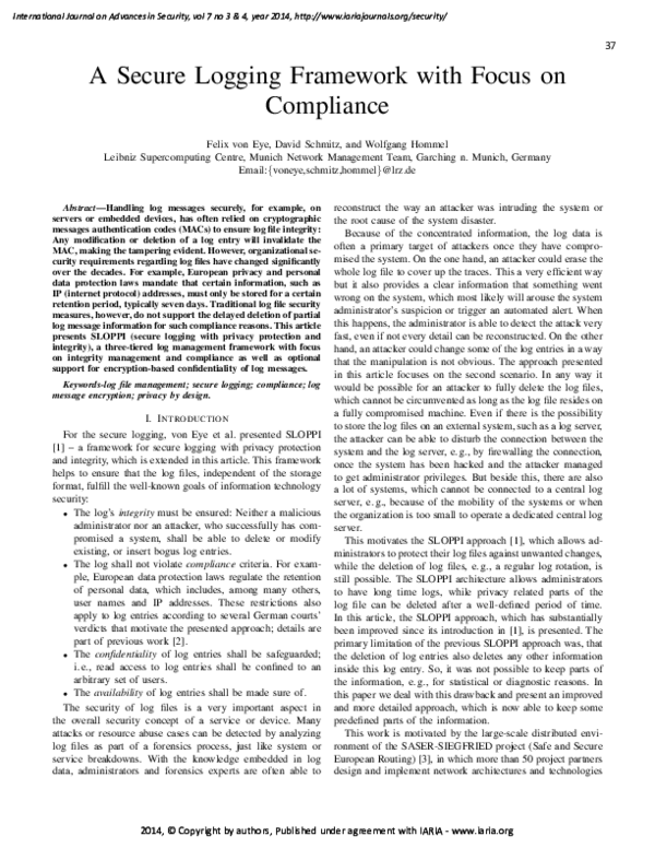 (PDF) A Secure Logging Framework with Focus on Compliance