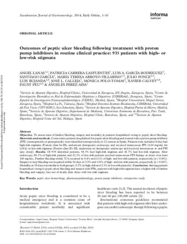 (PDF) Outcomes of peptic ulcer bleeding following treatment with proton ...