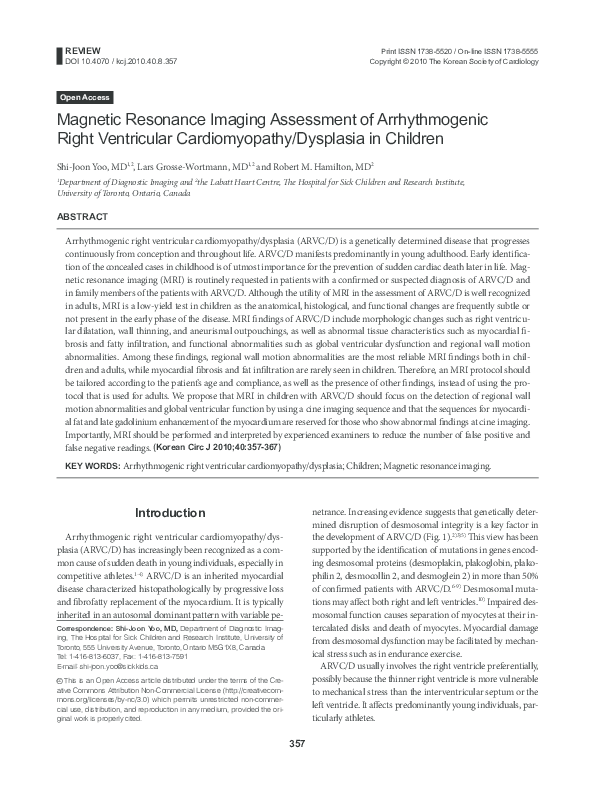 (PDF) Magnetic resonance imaging assessment of arrhythmogenic right ...