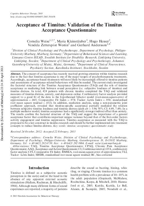 (PDF) Acceptance of Tinnitus: Validation of the Tinnitus Acceptance ...