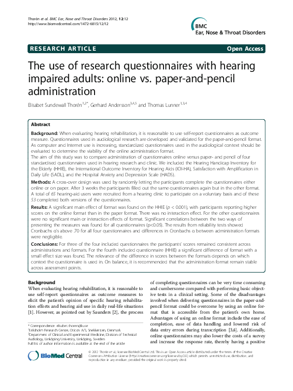 (PDF) The use of research questionnaires with hearing impaired adults ...