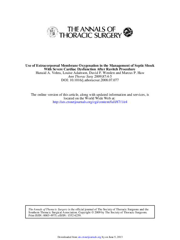 (PDF) Use of Extracorporeal Membrane Oxygenation in the Management of ...