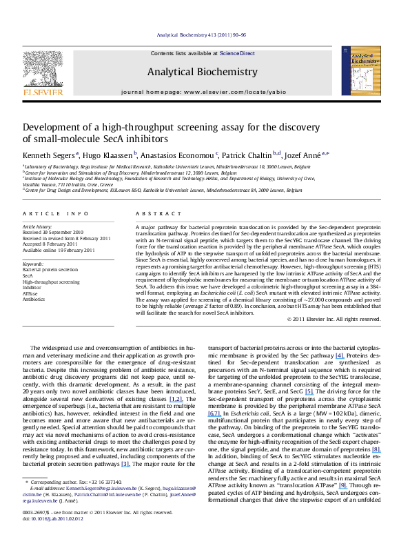(PDF) Development of a high-throughput screening assay for the ...
