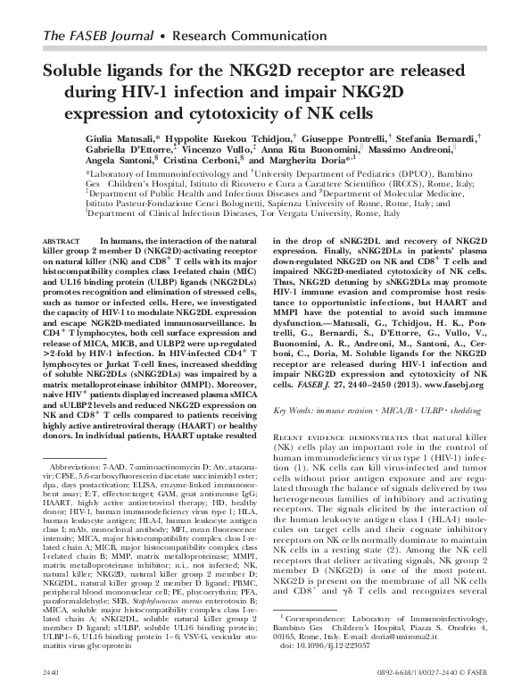 (PDF) Soluble ligands for the NKG2D receptor are released during HIV-1 ...