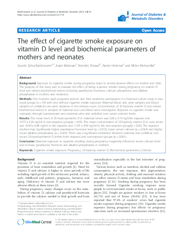 (PDF) The effect of cigarette smoke exposure on vitamin D level and ...