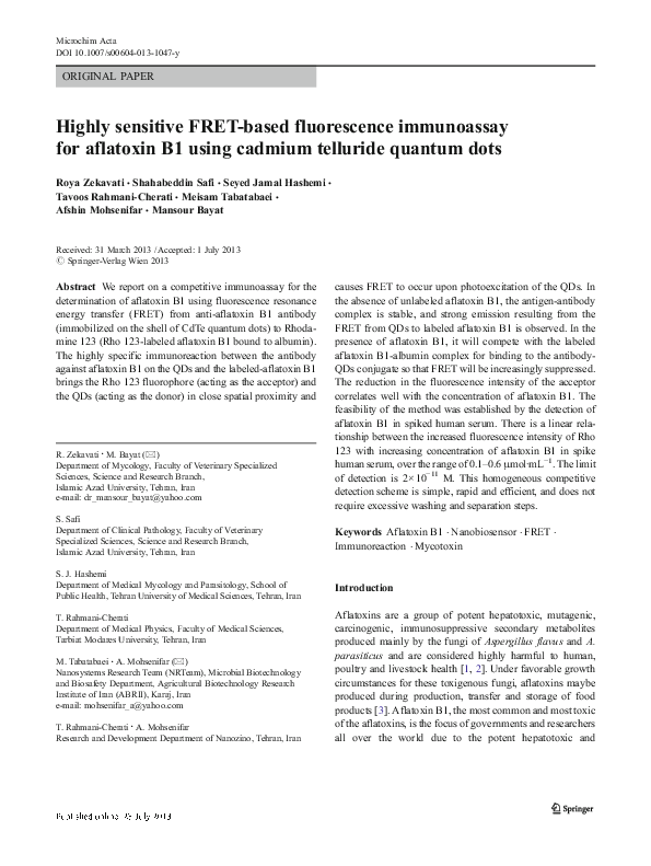 (PDF) Highly sensitive FRET-based fluorescence immunoassay for ...