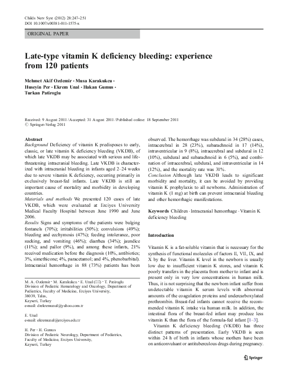 (PDF) Latetype vitamin K deficiency bleeding experience from 120