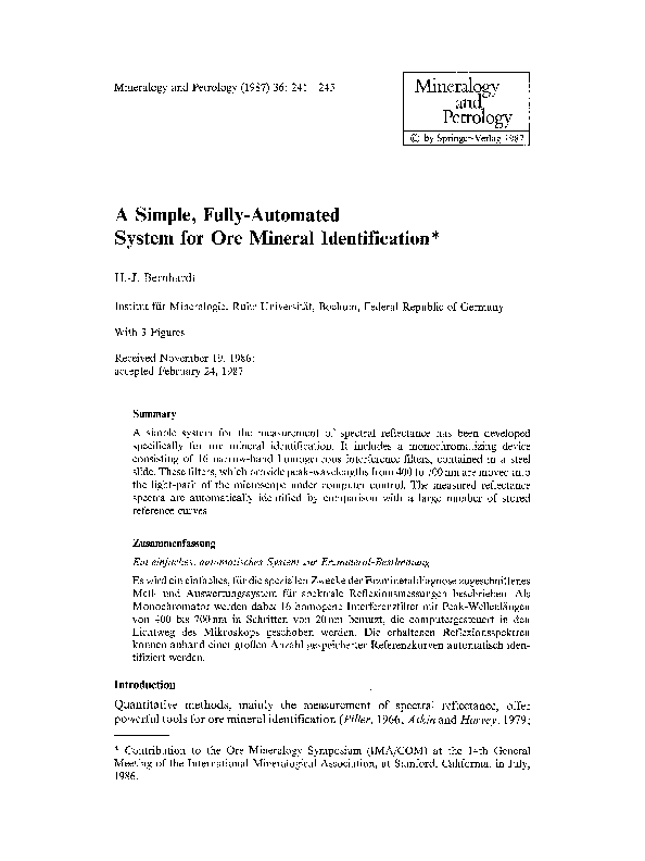 (PDF) A simple, fully-automated system for ore mineral identification