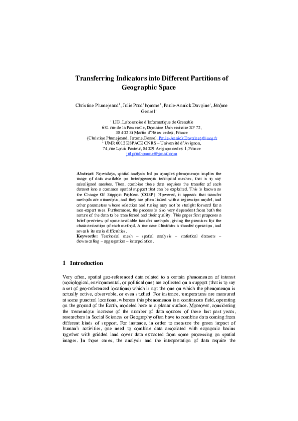 (PDF) Transferring Indicators into Different Partitions of Geographic