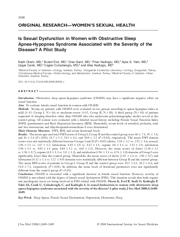 (PDF) Is Sexual Dysfunction in Women with Obstructive Sleep Apnea ...