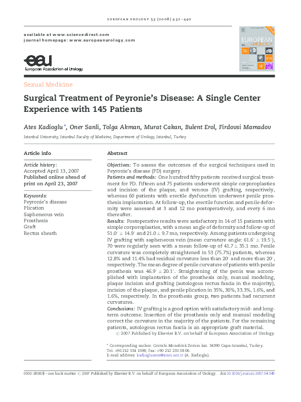 (PDF) Surgical Treatment of Peyronie's Disease: A Single Center ...