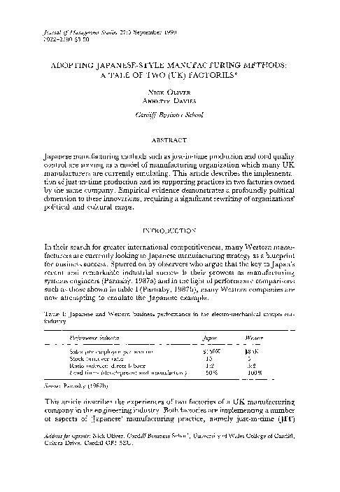 (PDF) Adopting Japanese-Style Manufacturing Methods: A Tale of Two (Uk ...