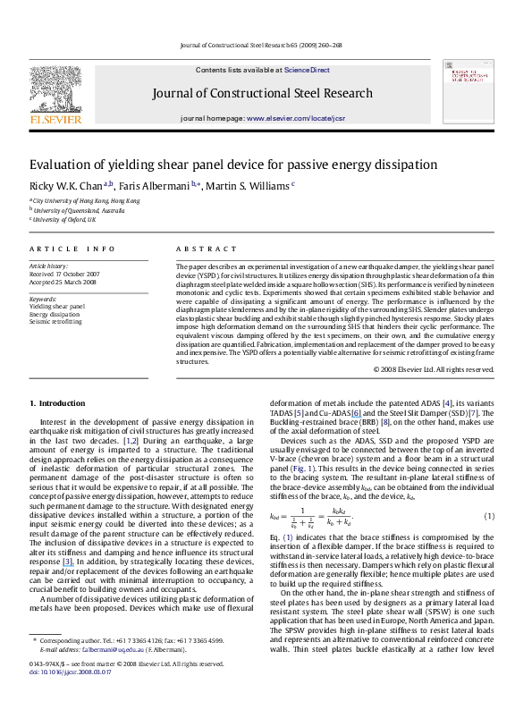 (PDF) Evaluation of yielding shear panel device for passive energy ...