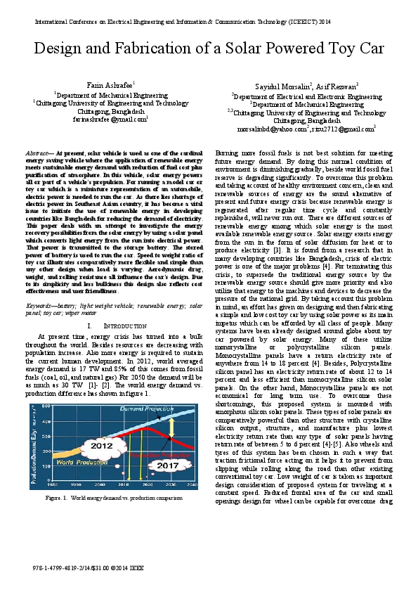 (PDF) Design and Fabrication of a Solar Powered Toy Car